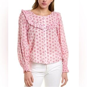 LoveShackFancy Goldie Blouse Divine Pink